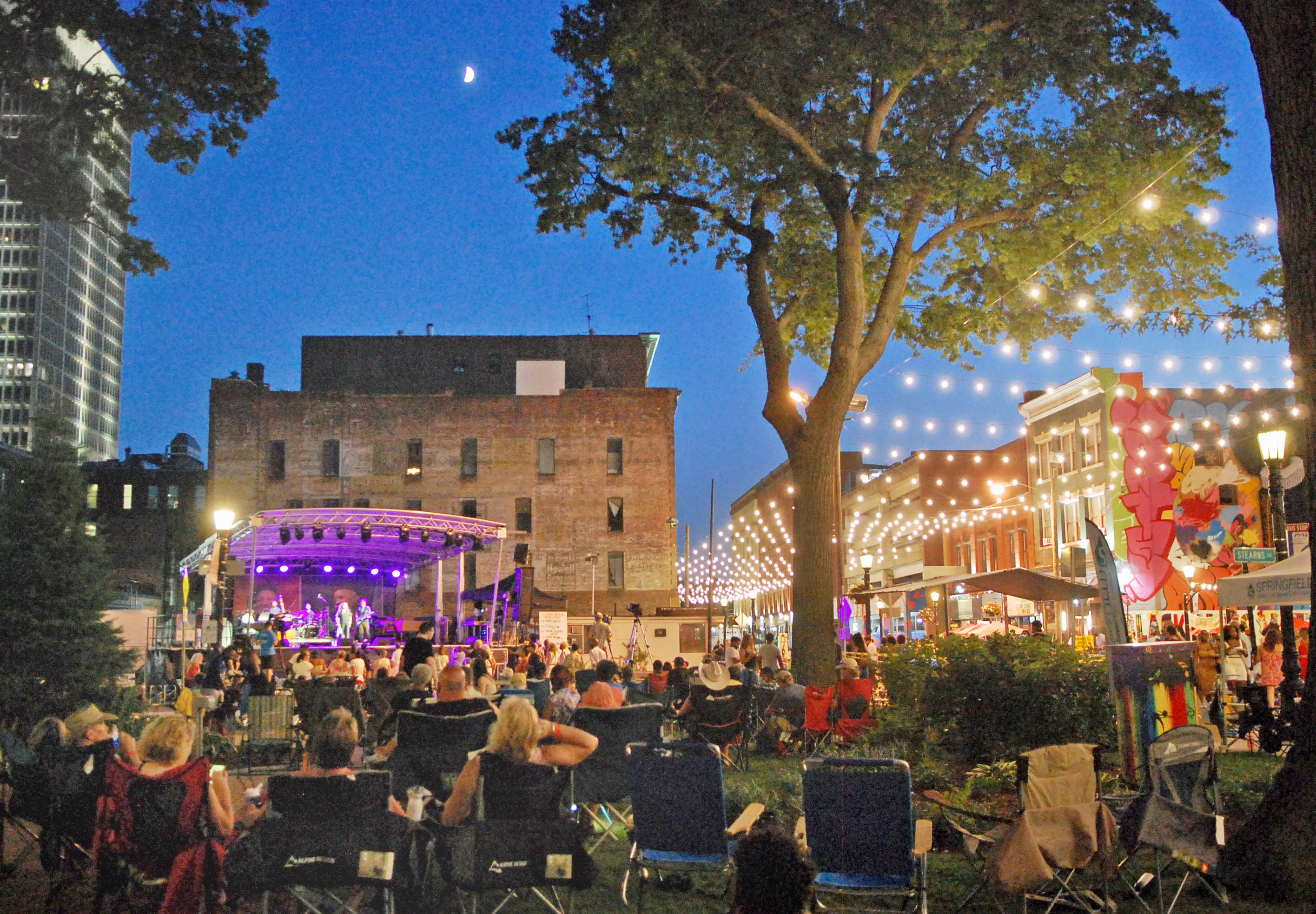 An evening crowd gathered for the Springfield Jazz & Roots Festival